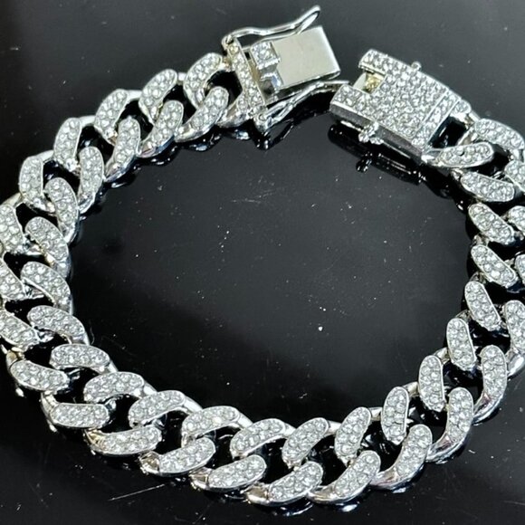 Cuban Link Miami Bling Silver Quality Mens Mans  Bracelet Chain XL Wrists - Picture 1 of 5